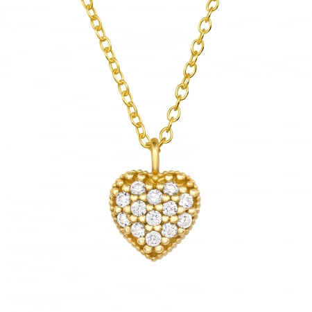 Coliere copii - Colier copii inimă cu pietre, argint 925 placat cu aur 24K, cadou elegant pentru fetițe