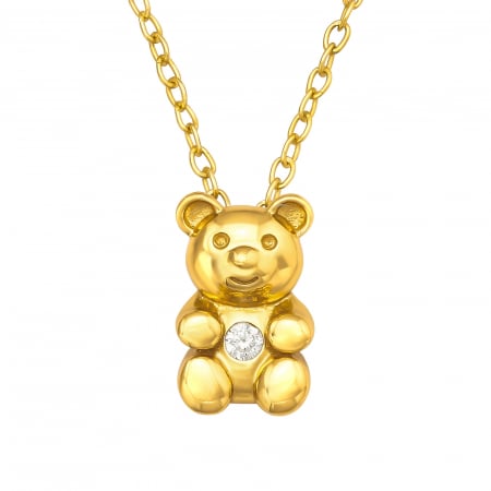Coliere copii - Colier copii model Ursuleț cu zirconiu, argint 925 placat cu aur 24K, cadou elegant pentru cei mici.