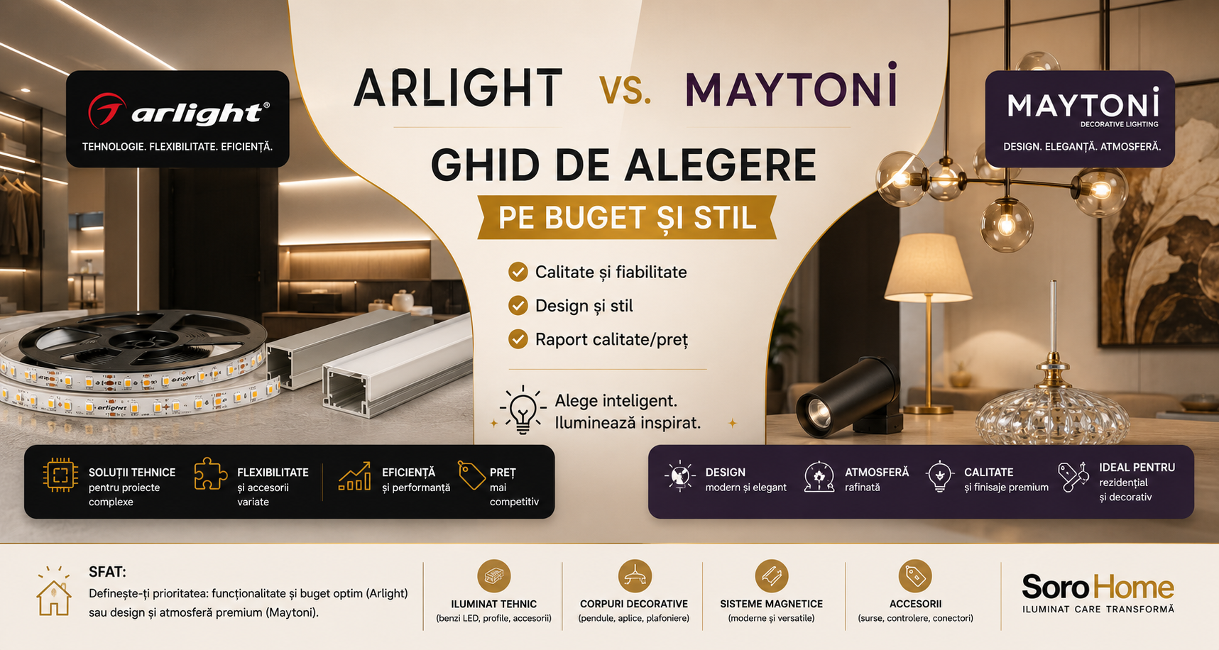 Arlight vs. Maytoni: ghid de alegere pe buget și stil