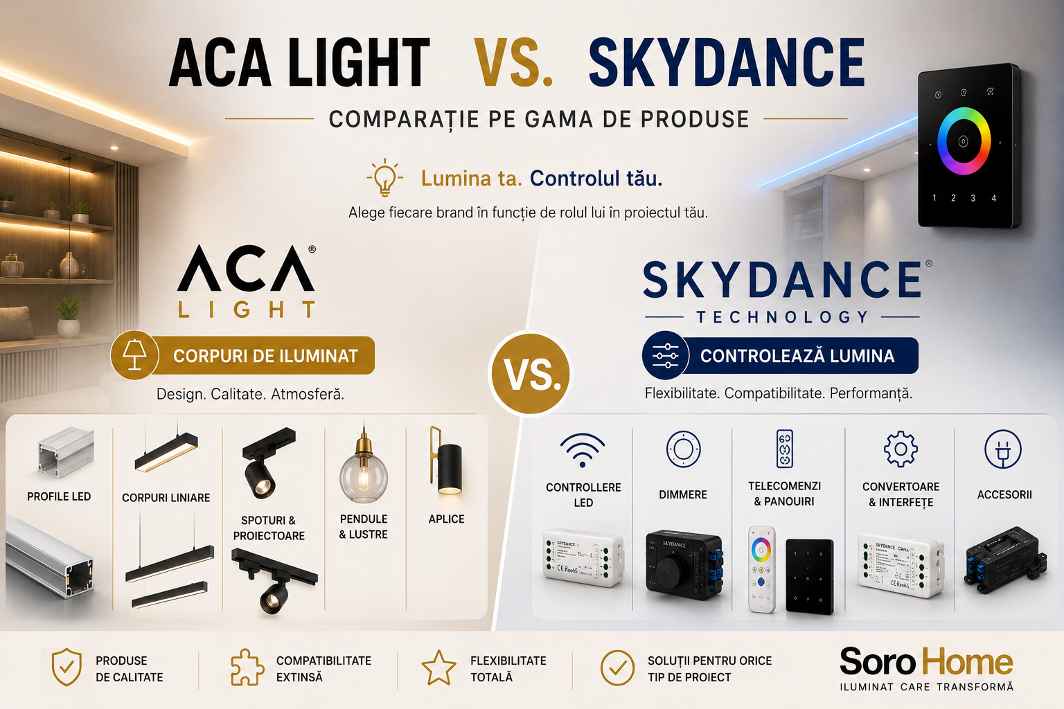 ACA Light vs. Skydance: comparație pe gama de produse
