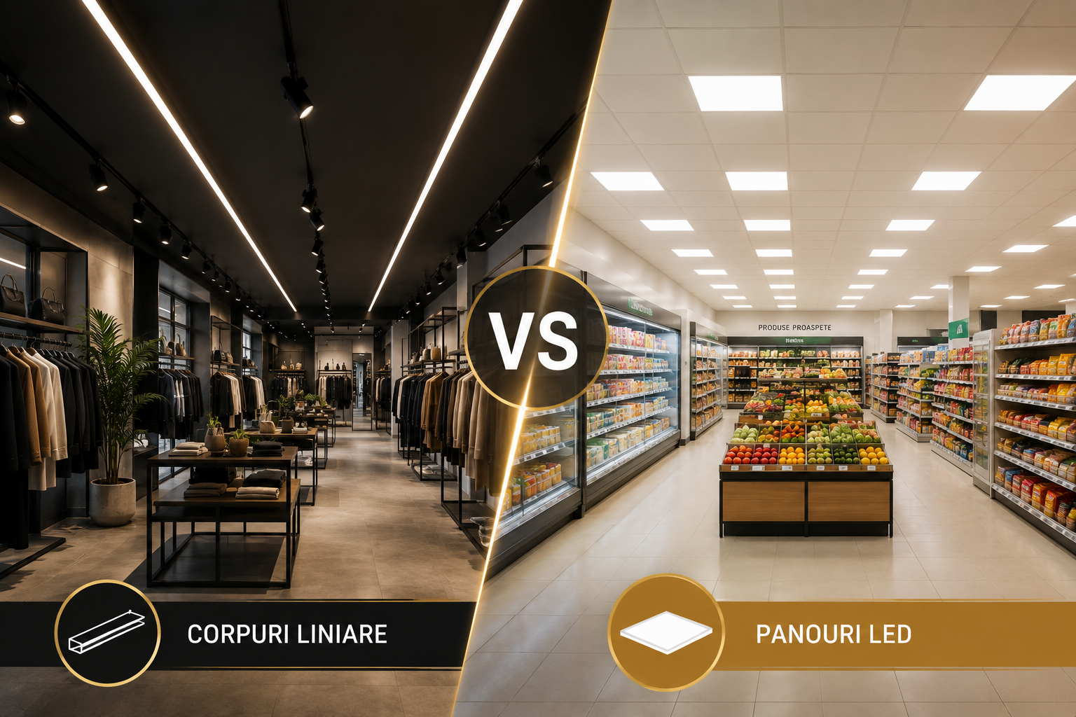 Corpuri liniare vs. panouri LED pentru spații comerciale