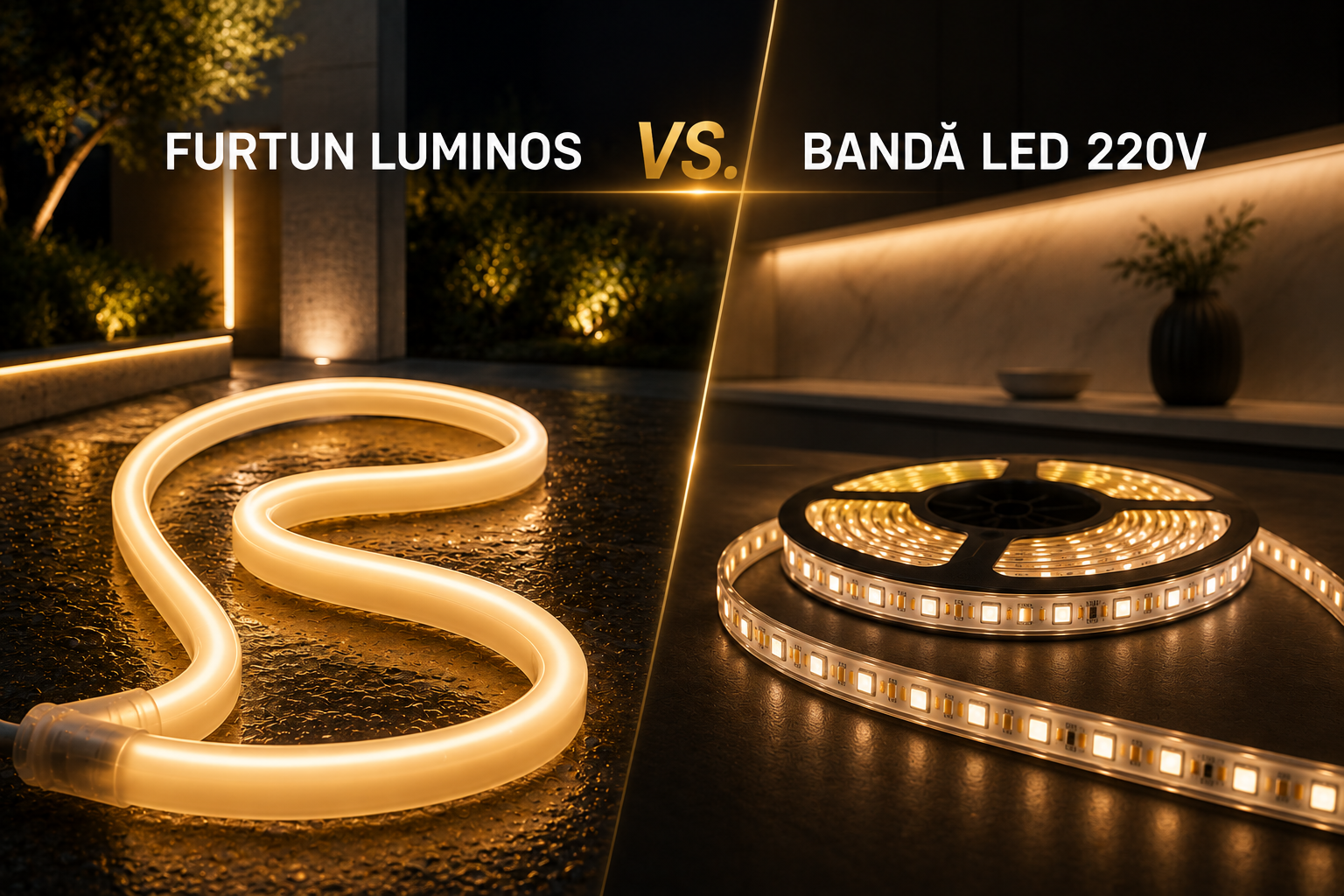 Furtun luminos vs. bandă LED 220V — pentru ce proiect fiecare