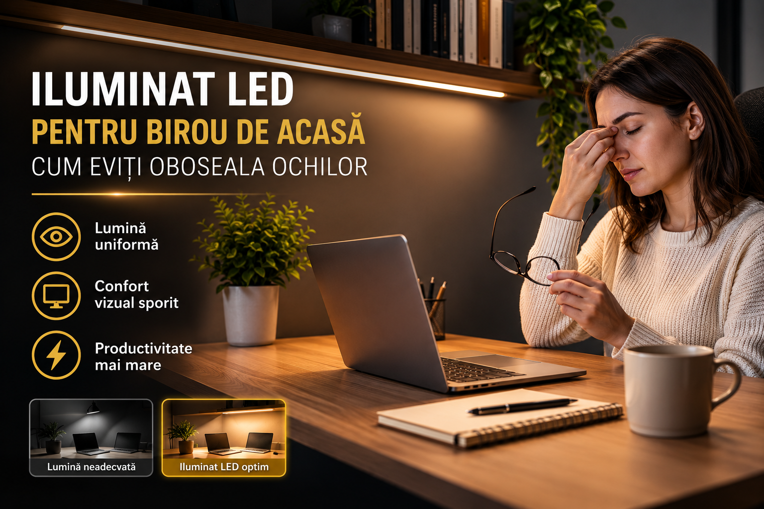 Iluminat LED pentru birou de acasă — cum eviți oboseala ochilor