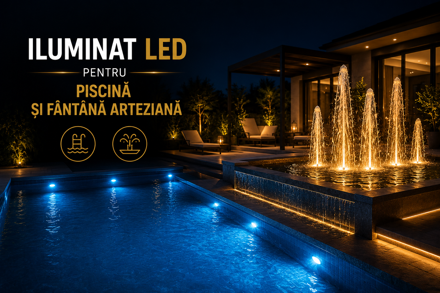 Iluminat LED pentru piscină și fântână arteziană