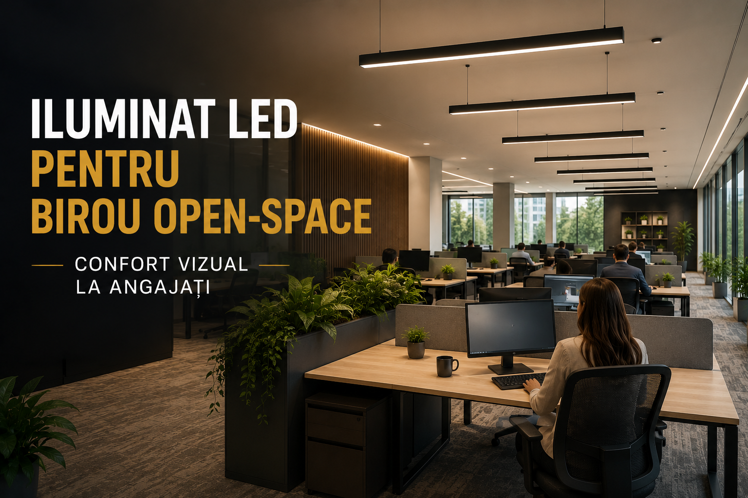 Iluminat LED pentru birou open-space — confort vizual la angajați