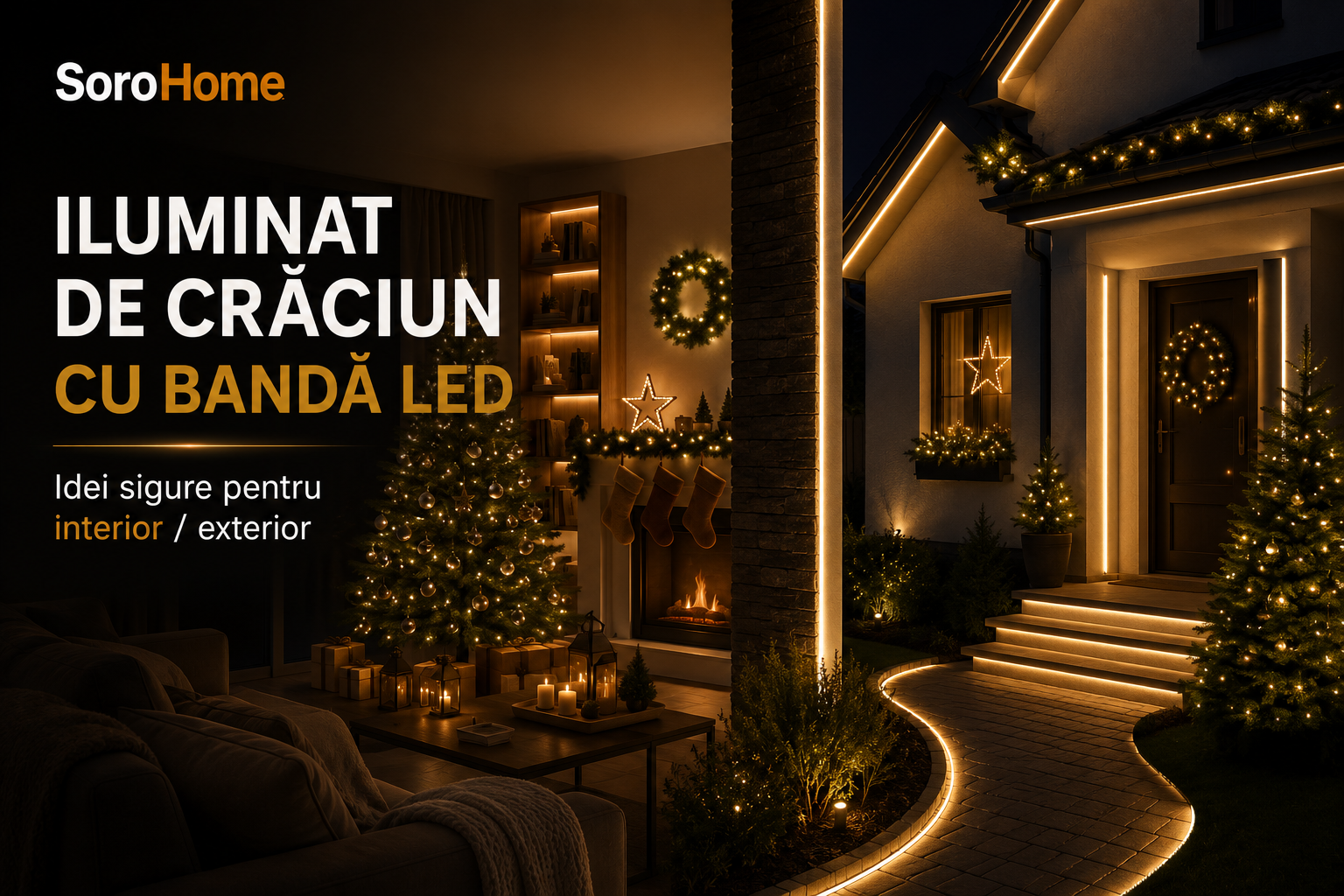 Iluminat de Crăciun cu bandă LED — idei sigure pentru interior/exterior