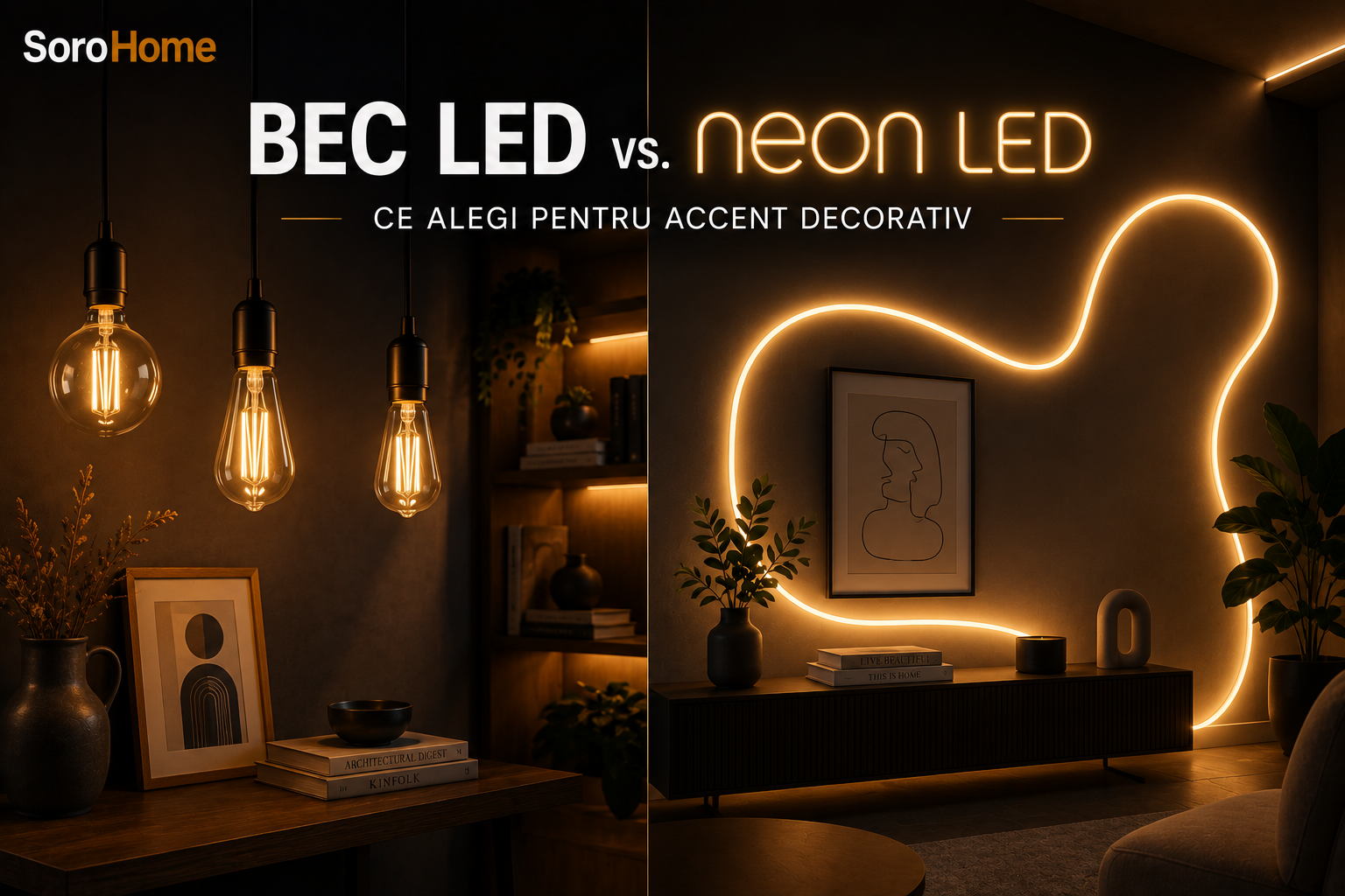 Bec LED vs. neon LED — ce alegi pentru accent decorativ