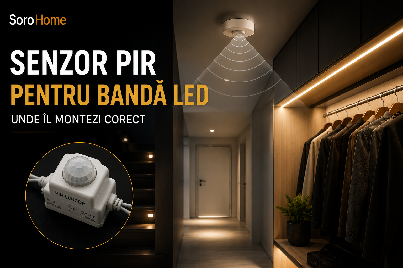 Senzor PIR pentru bandă LED — unde îl montezi corect