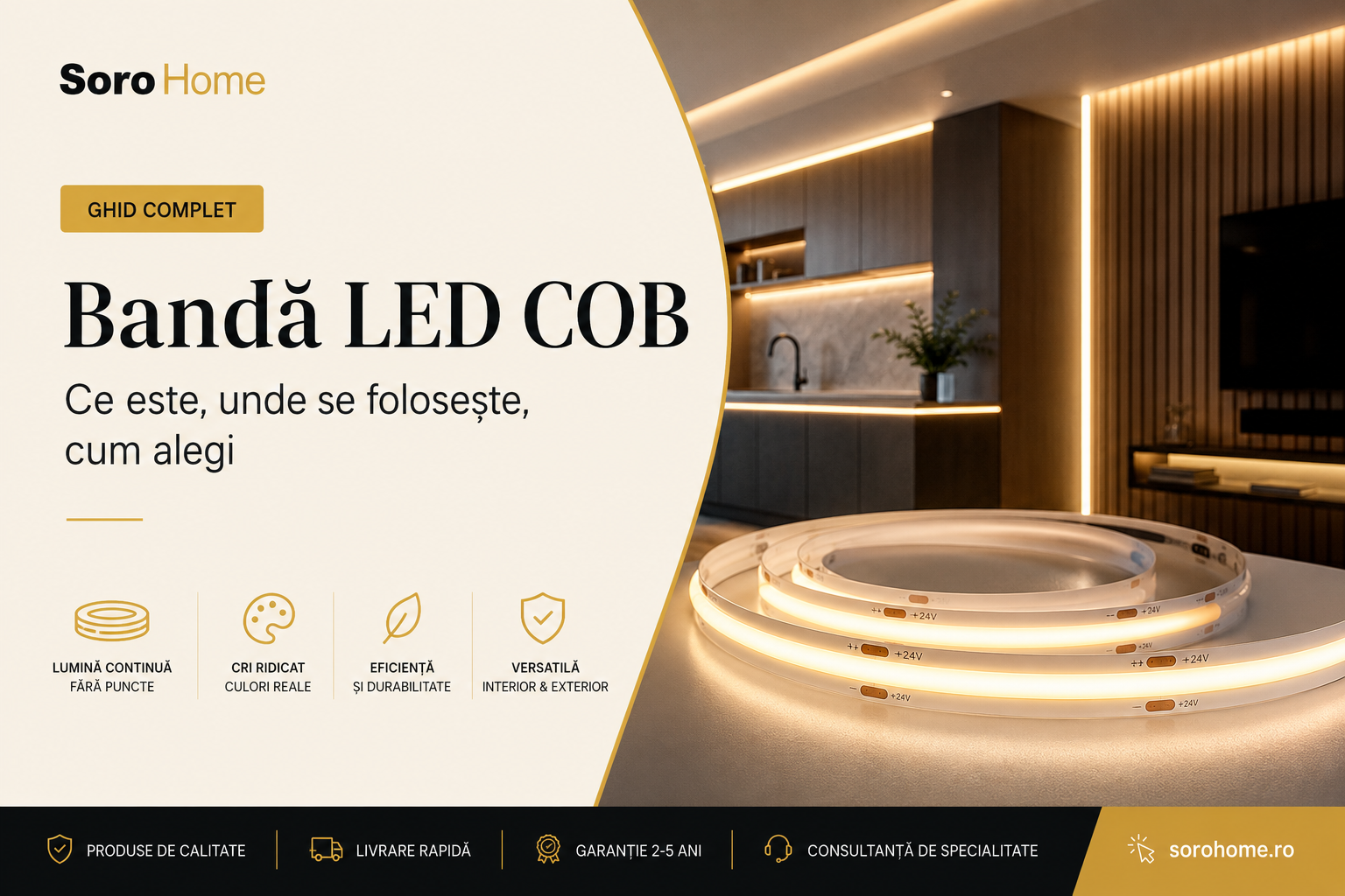 Banda LED COB — ce este, unde se foloseste, cum alegi