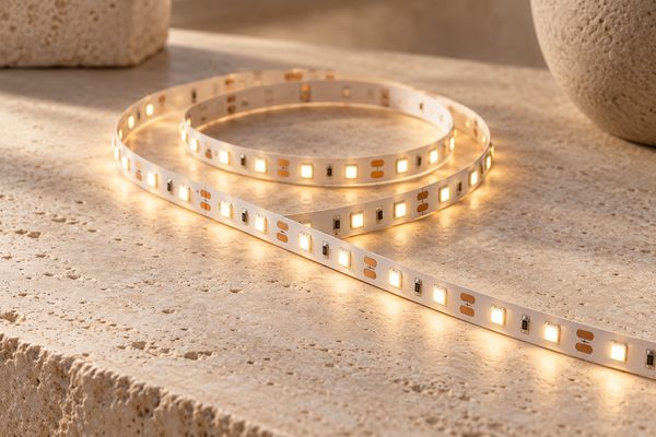 Rolă de bandă LED aprinsă, lumină caldă