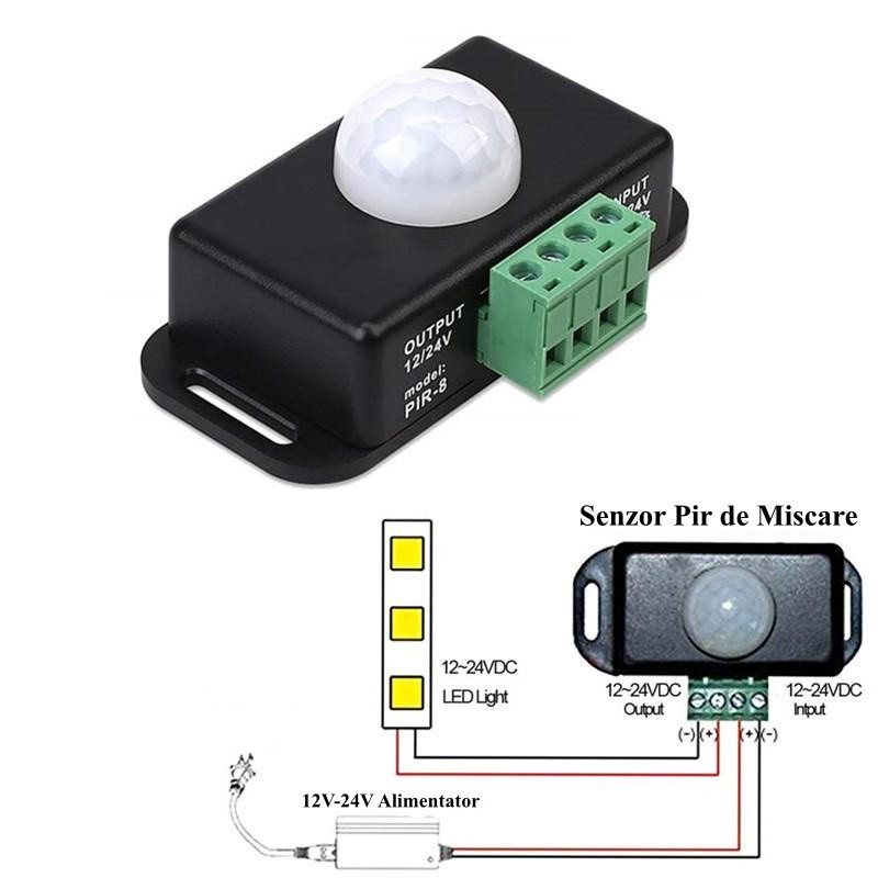 SENZOR PIR-8 COMUTATOR MISCARE 12V-24V/6A - accesoriu bandă LED [3]