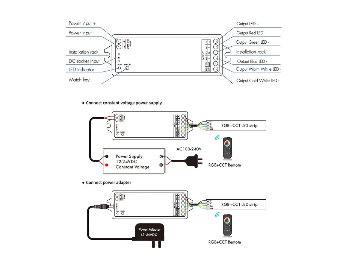 Controler LED RGB+CCT • 12-24V • 5×3A - V5-M [3]