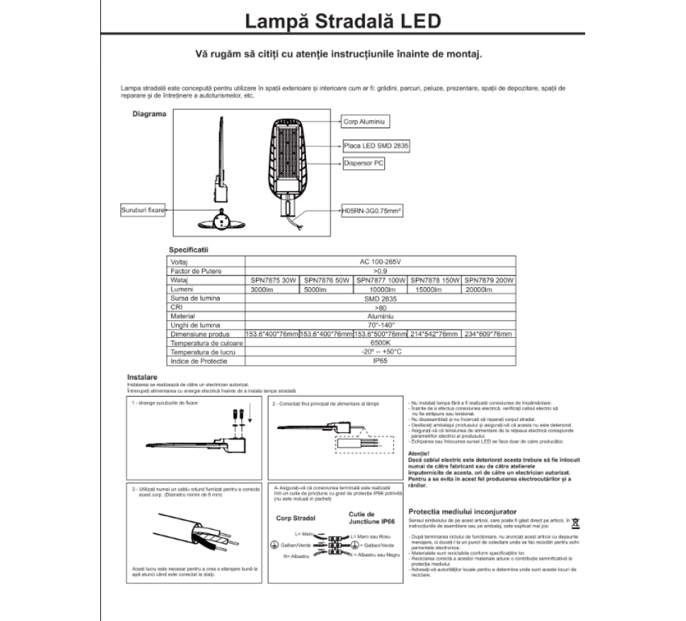 Corp de iluminat stradal LED 30W • 6500K • 3000lm • 120° • Ra80 • IP65 - aluminiu [3]