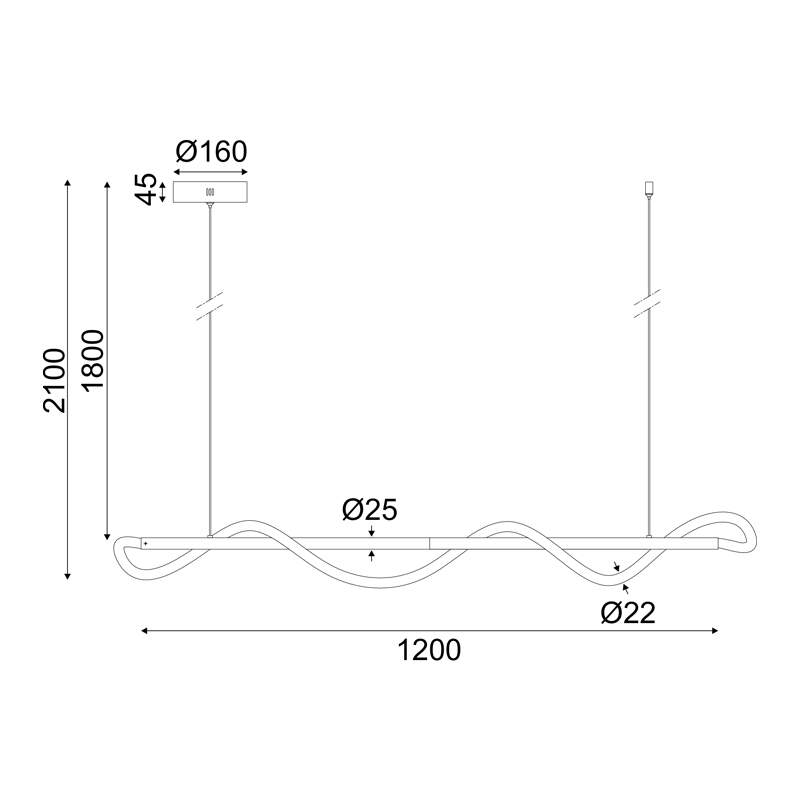 Corp suspendat liniar LED Wave 36W • 3000K • 2000lm • 120 cm × H215 cm - metal, negru [2]