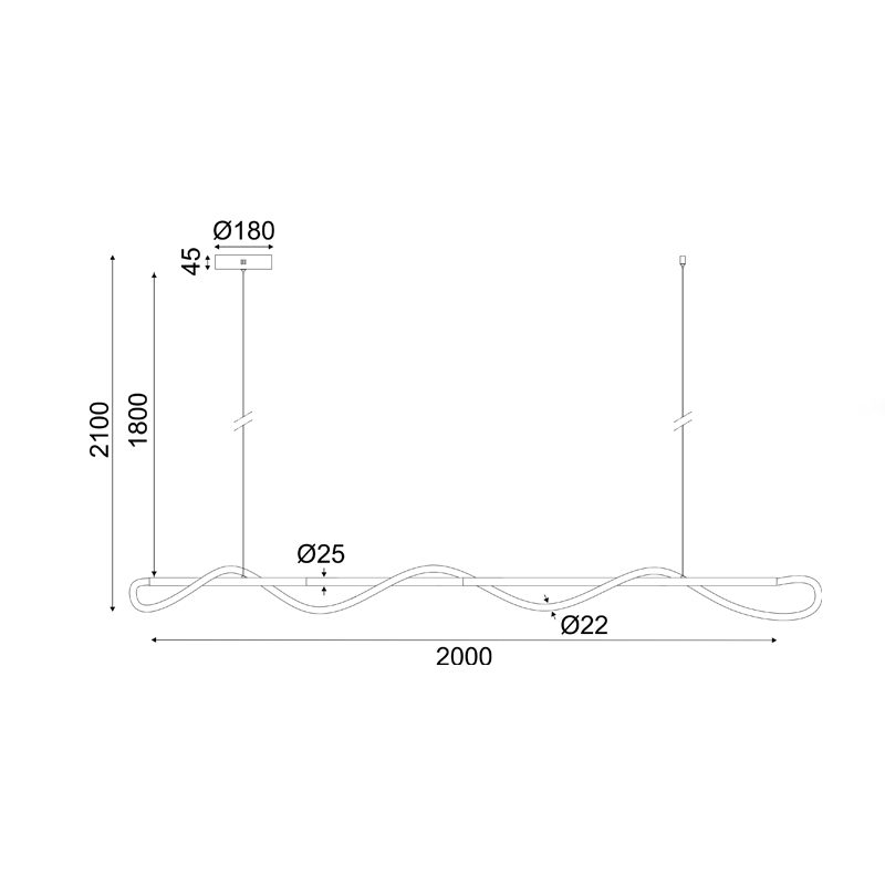 Corp suspendat liniar LED Wave 60W • 3000K • 3300lm • 190 cm × H215 cm - metal, negru [3]