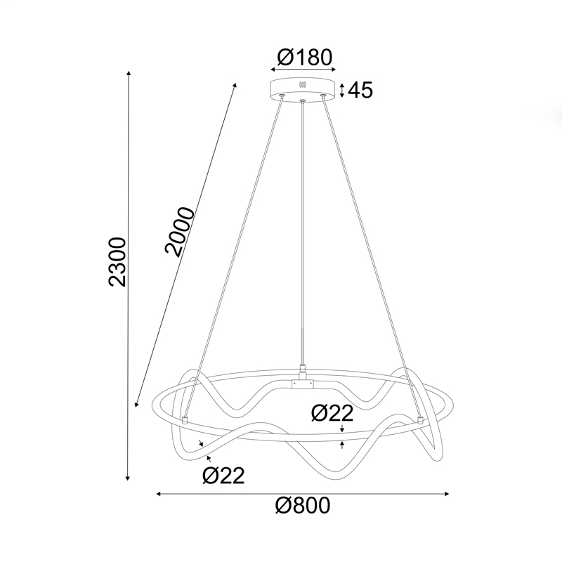 Lustră LED 60W • 3000K • 3400lm • Ø80 cm × H230 cm - metal, negru [3]