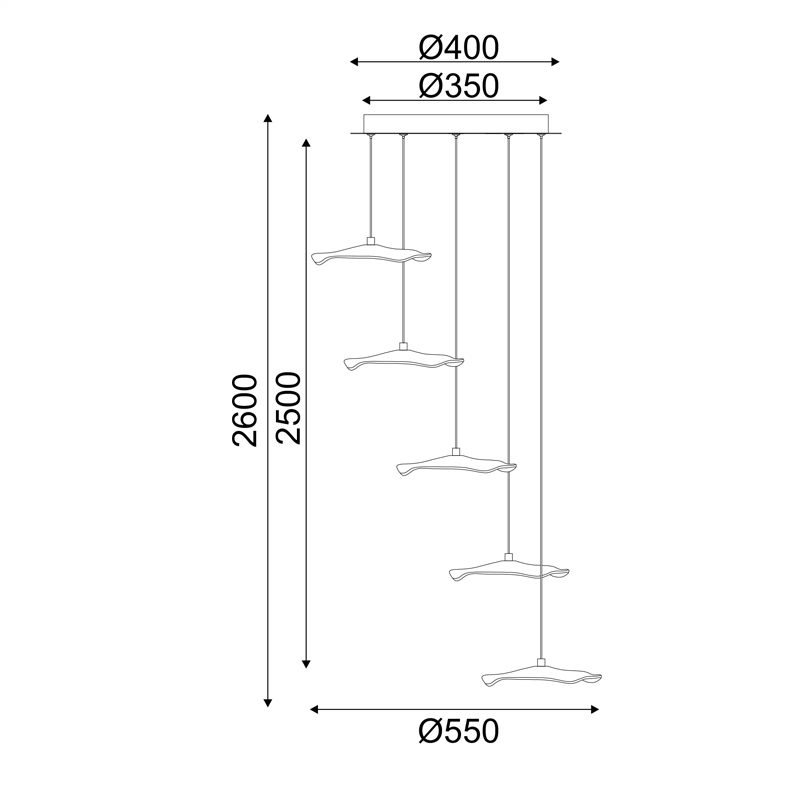 Lustră LED Ninfea 25W • 3000K • 1750lm • Ø55 cm × H260 cm - metal, alamă [3]