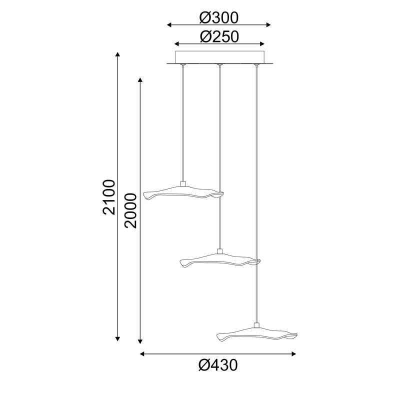 Pendul LED Ninfea 15W • 3000K • 1050lm • Ø43 cm × H210 cm - metal, alamă [2]