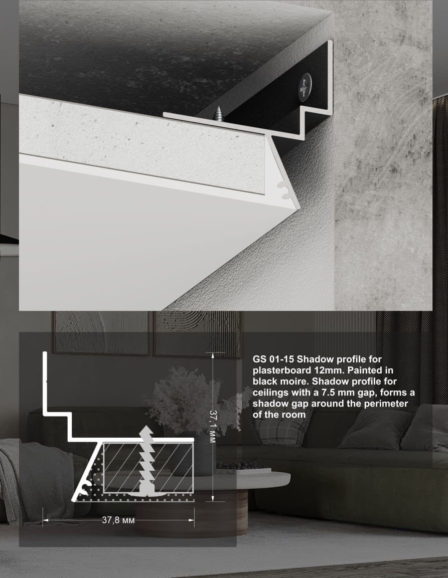 Profil aluminiu LED pentru rigips GS001 negru [2]