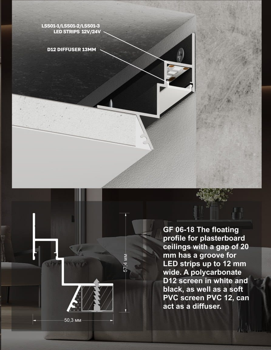 Profil aluminiu LED pentru rigips GS002 negru [2]