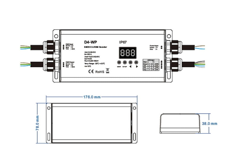 Receptor LED DMX512 • 12-48V • 4×5A • 4 canale • IP67 - D4-WPS [2]