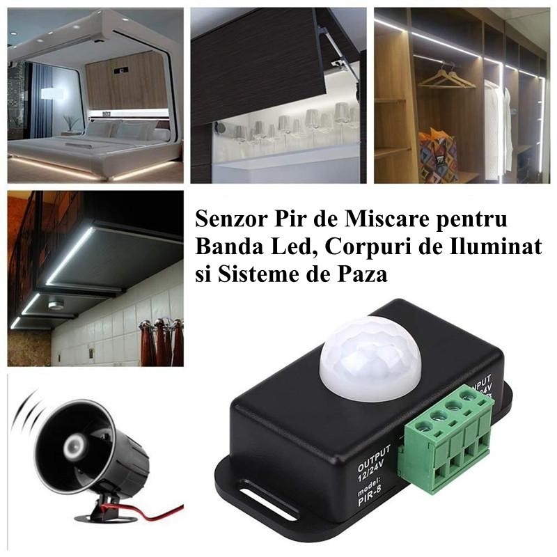 SENZOR PIR-8 COMUTATOR MISCARE 12V-24V/6A - accesoriu bandă LED [6]