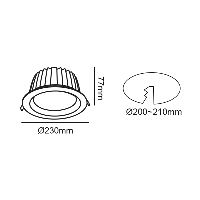 Spot LED încastrat rotund Vido 40W • 3000K • 4700lm • 100° • Ra80 • Ø230 mm × 77 mm - aluminiu, sticlă, alb [2]