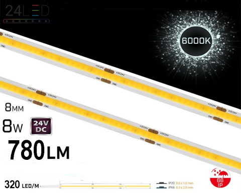 Bandă LED - Banda LED COB 320 LED/m 24V 6000K IP66 - rolă pe fundal alb