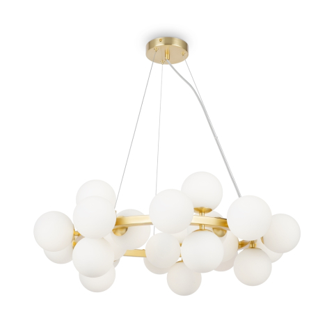 Lustre și pendule - Lustră LED Dallas 28W • Ø69 cm × H135,4 cm - metal, sticlă, auriu