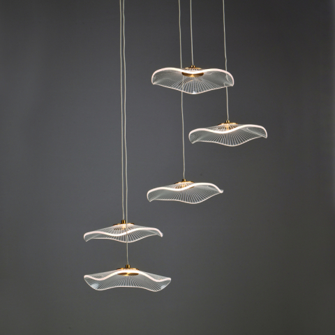 Lustre și pendule - Lustră LED Ninfea 25W • 3000K • 1750lm • Ø55 cm × H260 cm - metal, alamă