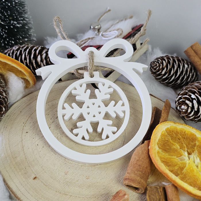 Decor ceramic „Globul cu Fulg” – Alb – 45g – Ornament festiv din praf ceramic [1]