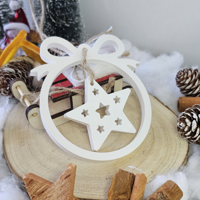 Decor ceramic „Steaua din Cerc” – Alb – 45g – Ornament festiv din praf ceramic [4]