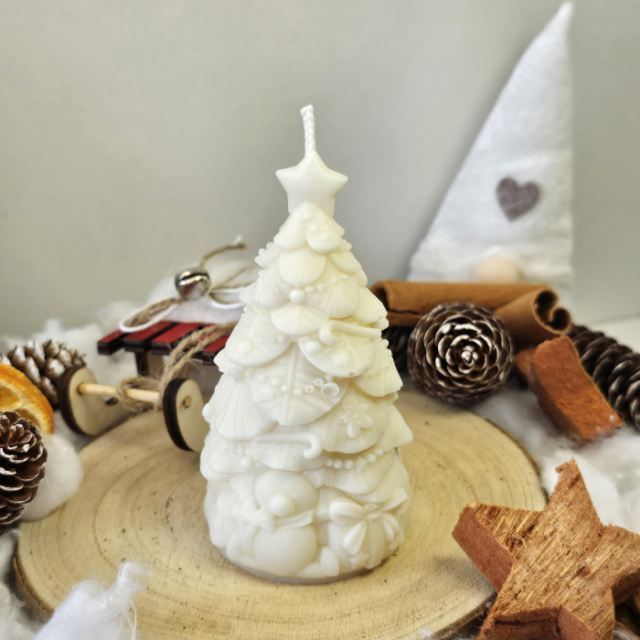 Lumânare decorativă „Bradul Dulce” – Alb – 120g - Ceara de soia 100% naturala [3]