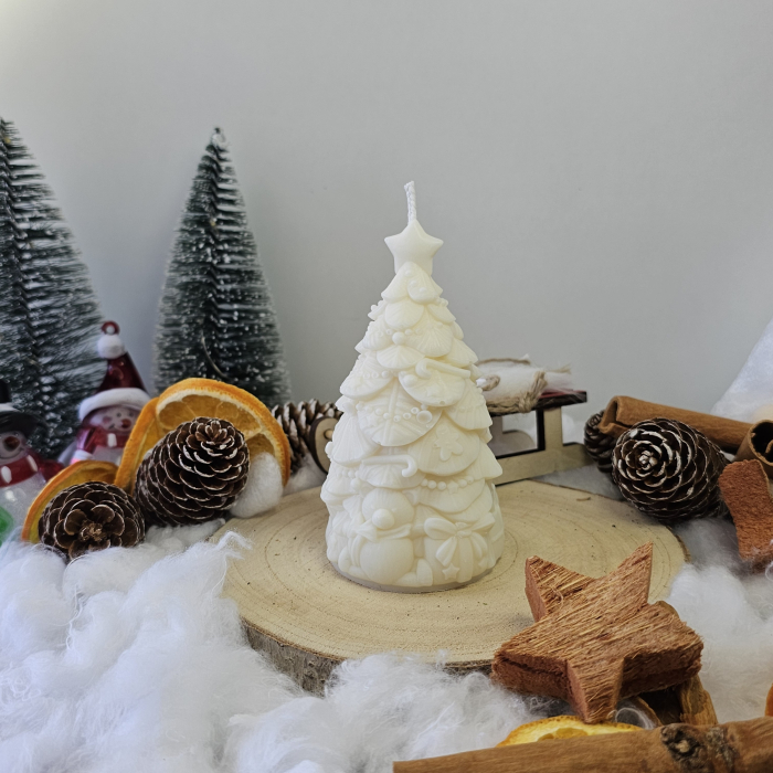 Lumânare decorativă „Bradul Dulce” – Alb – 120g - Ceara de soia 100% naturala [2]
