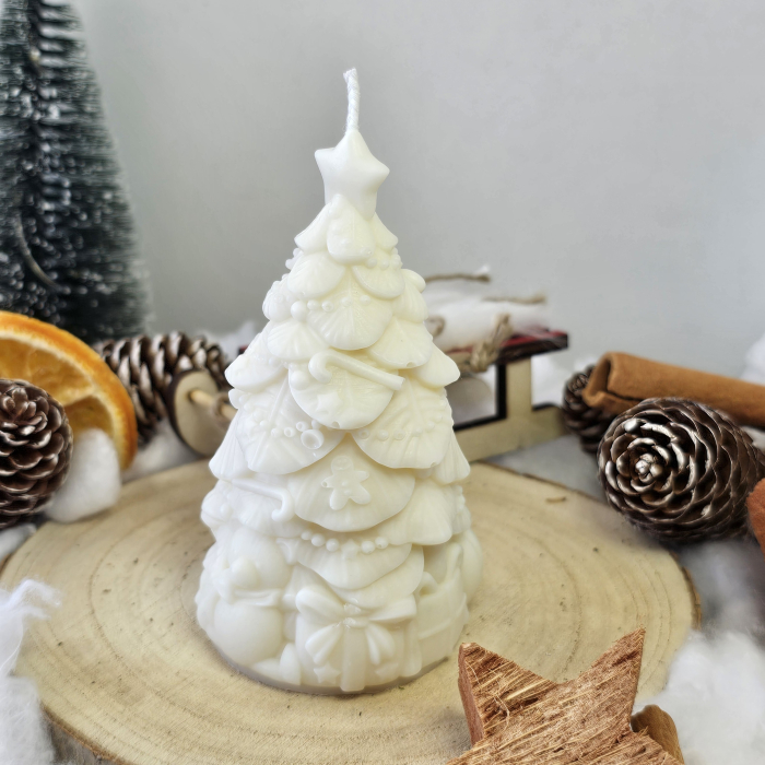 Lumânare decorativă „Bradul Dulce” – Alb – 120g - Ceara de soia 100% naturala [4]