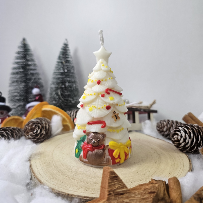 Lumânare decorativă „Bradul Dulce” – Alb – 120g - Ceară de soia pictată manual [2]