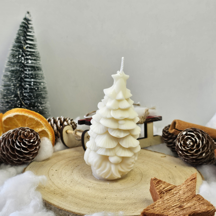 Lumânare decorativă „Bradul Spiridușului” – Alb – 65g - Ceara de soia 100% naturala [2]