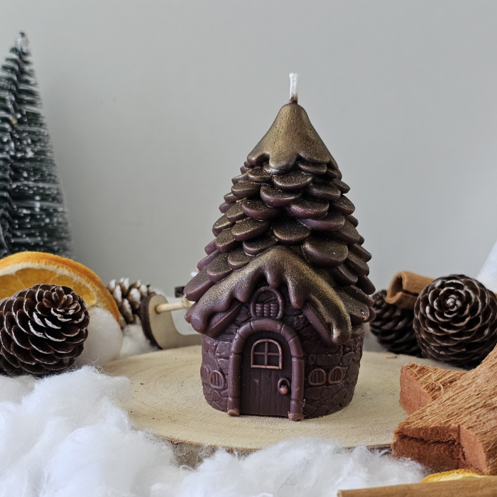 Lumânare decorativă „Căsuța din Poveste –Magia Sărbătorilor”- Maro inchis – 140g– Ceară de soia 100% naturală [3]