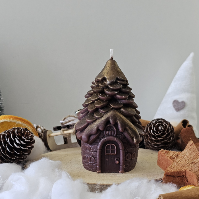 Lumânare decorativă „Căsuța din Poveste –Magia Sărbătorilor”- Maro inchis – 140g– Ceară de soia 100% naturală [2]