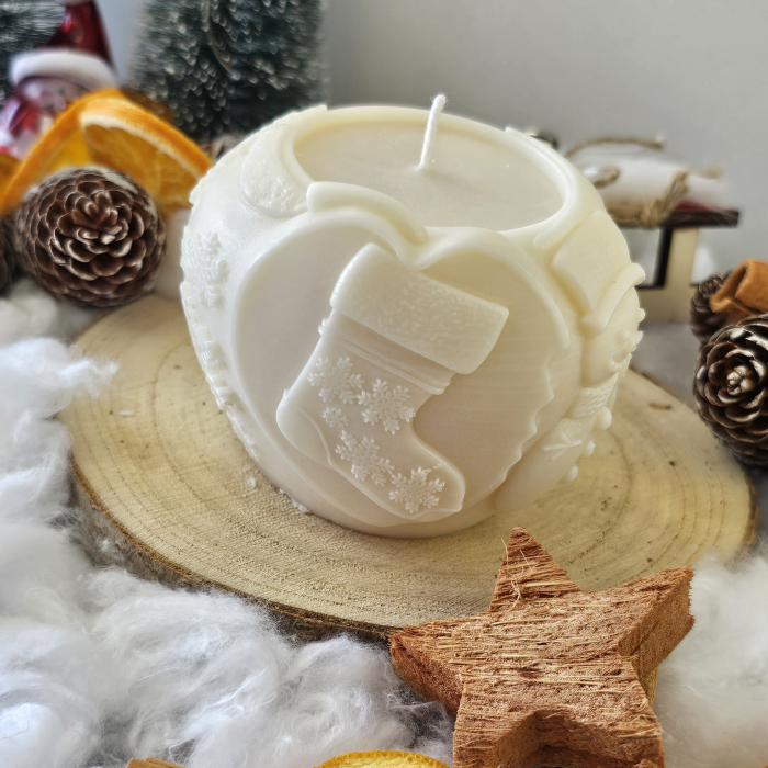 Lumânare decorativă „Mărul Crăciunului” – Alb – 250g – Ceară de soia 100% naturală [9]