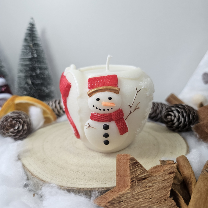 Lumânare decorativă „Mărul Crăciunului” – Alb – 250g – Ceară de soia 100% naturală pictată manual [5]