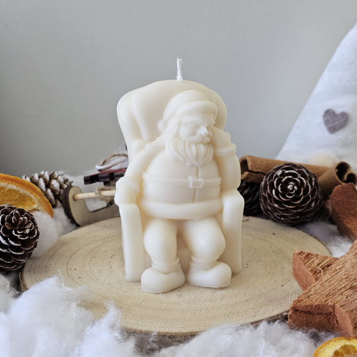 Lumânare decorativă „Moșul Bucuriei” – Alb – 125g – Ceară de soia 100% naturală [3]