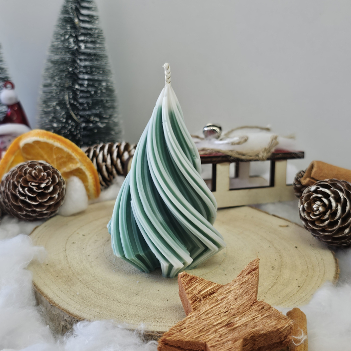 Lumânare decorativă „Spirală Dulce” – Zăpadă pe Crenguțe – 50g - Ceara de soia 100% naturala [1]