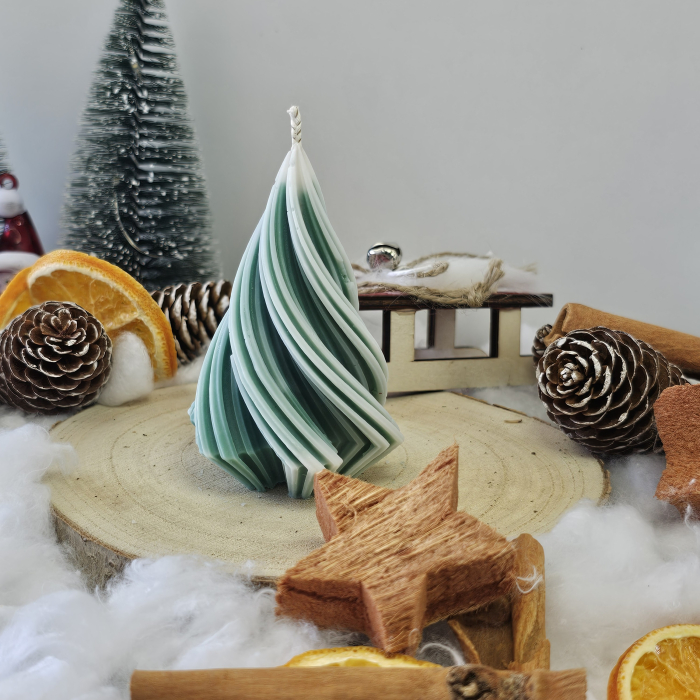 Lumânare decorativă „Spirală Dulce” – Zăpadă pe Crenguțe – 50g - Ceara de soia 100% naturala [3]
