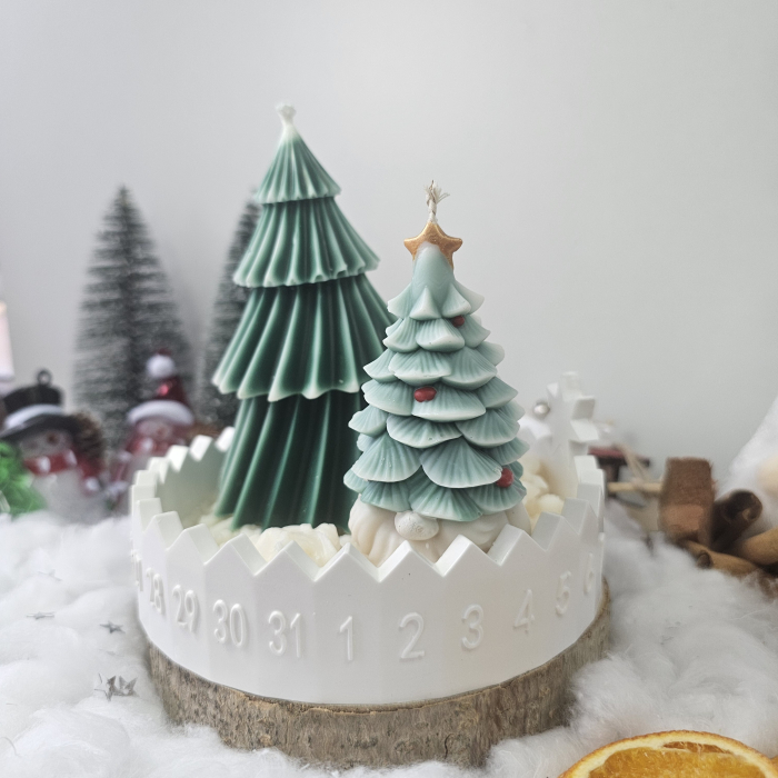 Set decorativ „Gnom și Brăduț de iarnă” – ceară naturală & suport ceramic numerotat [4]