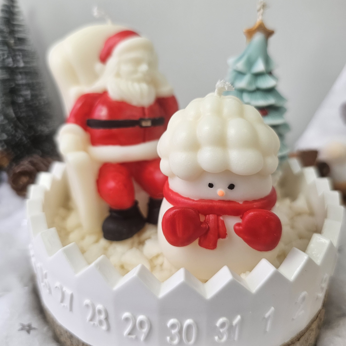 Set decorativ „Trio de sărbătoare” – ceară naturală & suport ceramic numerotat [1]