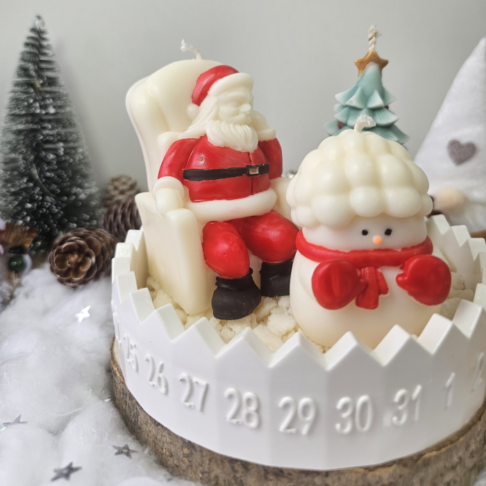 Set decorativ „Trio de sărbătoare” – ceară naturală & suport ceramic numerotat [6]