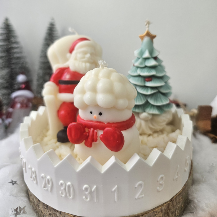 Set decorativ „Trio de sărbătoare” – ceară naturală & suport ceramic numerotat [5]