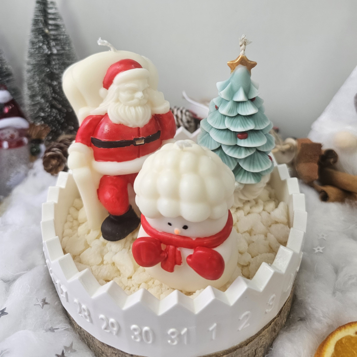 Set decorativ „Trio de sărbătoare” – ceară naturală & suport ceramic numerotat [3]