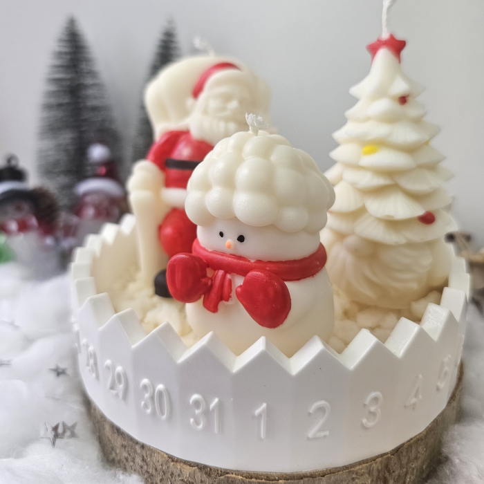 Set decorativ „Trio festiv” – ceară naturală & suport ceramic numerotat [6]